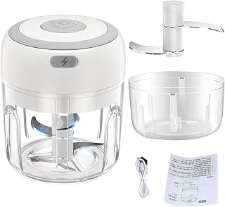 Fiauli Máquina de arcilla eléctrica para ajos, funcionamiento con un clic, recargable, 100/250 ml, minimáquina de cocina para verduras, frutas, nueces, frutos secos, un botón, color blanco