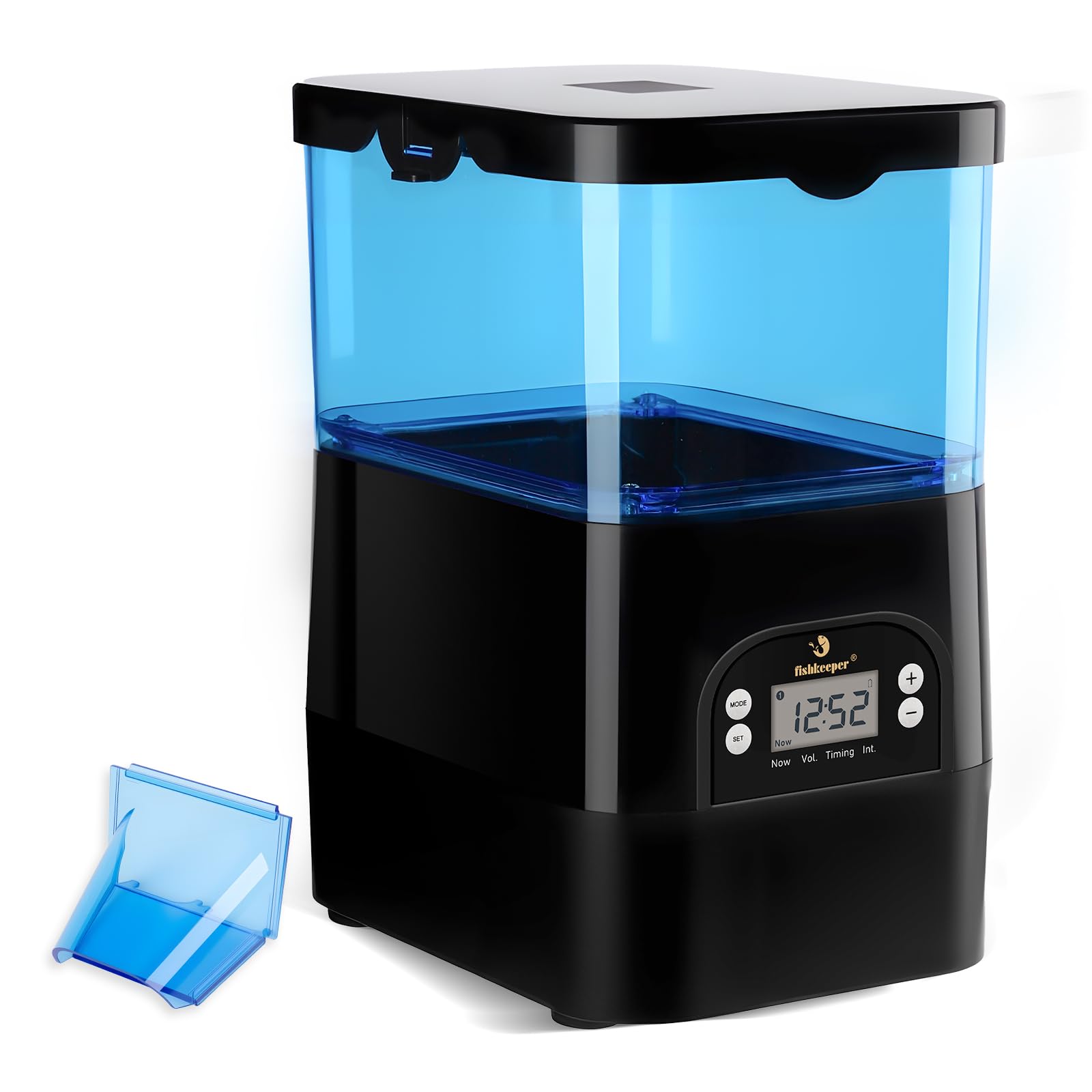 fishkeeper 2.8 L Automatischer Futterautomat Teich Außen, Wetterfester und Kippsicherer Teichfutterspender, Programmierbarer Koi-Futterspender mit LCD-Display, Futterring Teich Ideal für den Urlaub