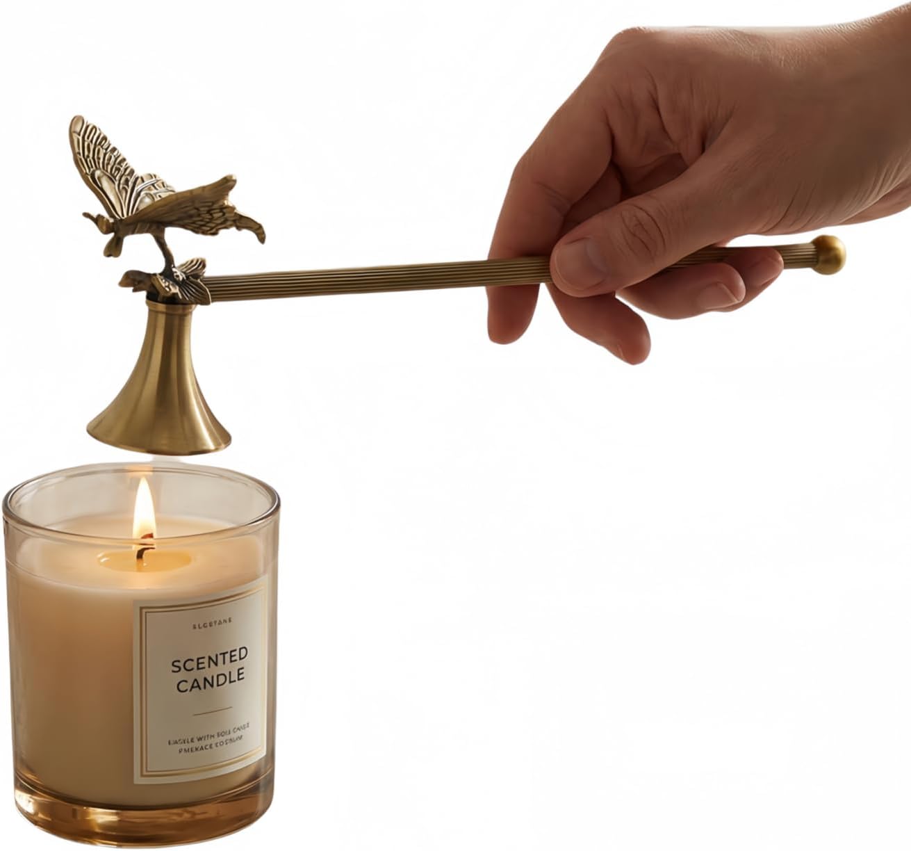 Brass Gold Butterfly Candle Snuffer,12.2” Long Handle Wick Extinguisher with Decorative Vintage Design,Elegant Candle Accessory for Jar & Taper Candles