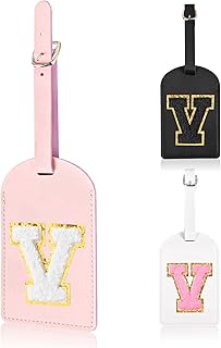 1 Pack Suitcase Tags, Luggage Tags for Suitcases, Cute Letter Luggage Tags Travel in Style with Personalized Letter, Gift for Kids and Adults (Pink V)