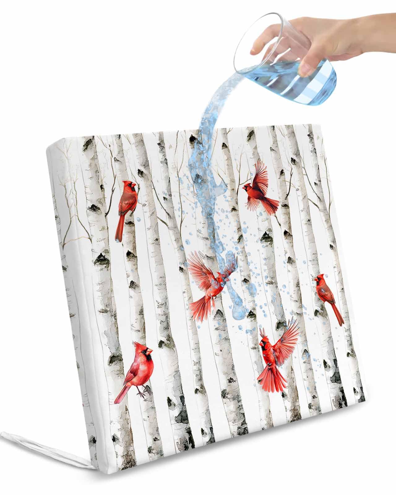 Hokiten Red Birds Rustic Outdoor Cushion Chair Cover Set of 4 - Waterproof Couch Seat Covers, Vintage Country Forest Tree Bird Patio Furniture Protector Cushions Slipcovers for Sofa/RV, 24