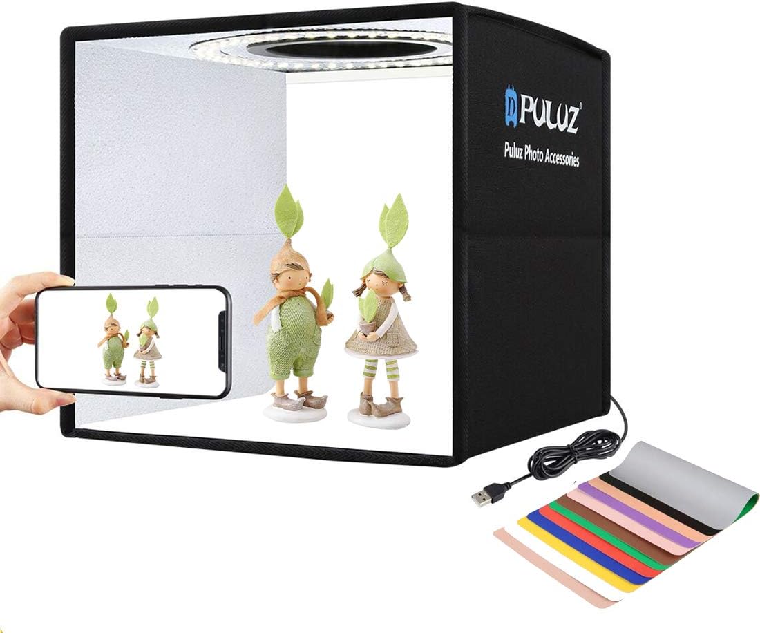Photo Studio Light Box 9.8in/25cm Portable Folding Photography Shooting Tent Kit 1-100% Adjustable Brightness with 6 Backdrops(12 Colors) for Small Size Items