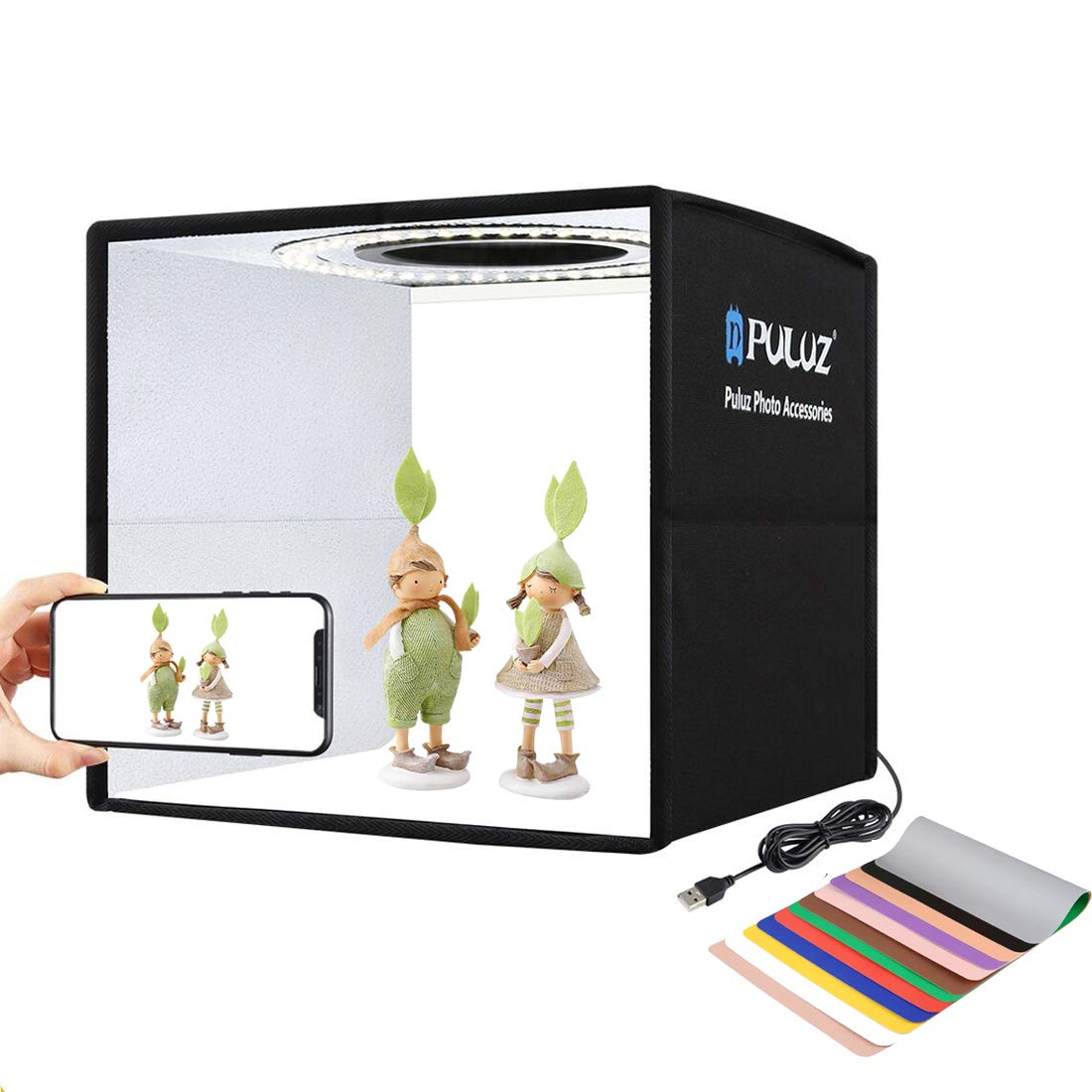 Photo Studio Light Box 9.8in/25cm Portable Folding Photography Shooting Tent Kit 1-100% Adjustable Brightness with 6 Backdrops(12 Colors) for Small Size Items