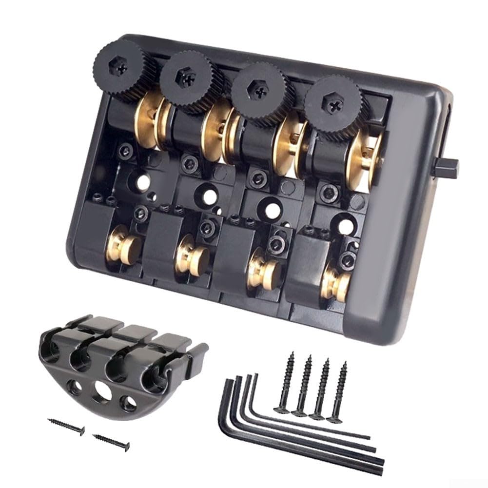 Headless Travel Bass Bridge für 4-saitige Gitarre mit Messing-Rollsattel, stabiles schwarzes Teil für Musiker auf Road-Touren (schwarz)