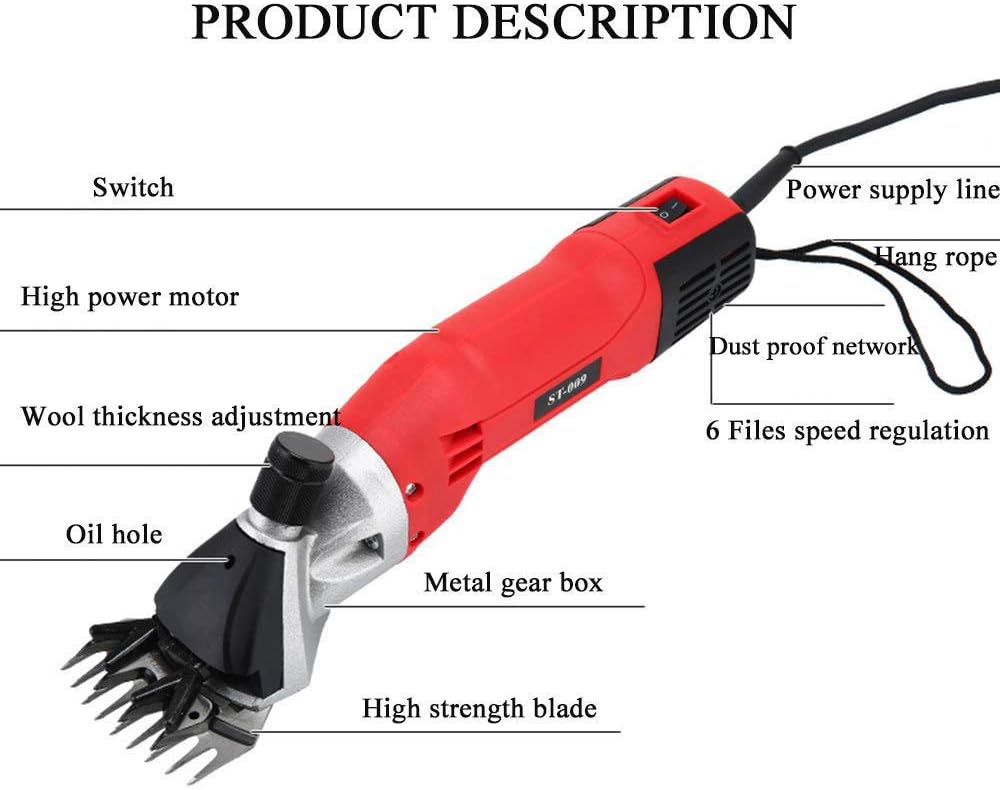Electric Horse Hair Clipper Sheep Shear Shearing Machine, 500W Portable 6-Speed Sheep Shear Electric Hair Clipper Goat, Alpaca, Camel, Cattle and Horse Thick Skin and HEA