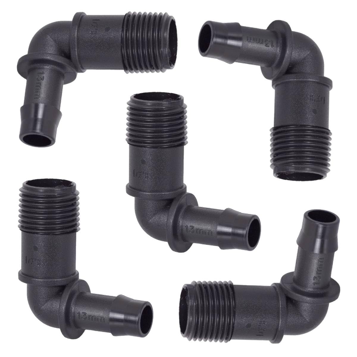 Hydrosure Men's Black Elbow Connector 13 Mm X 1/2" Bsp - Pack Of 5 Irrigation Pipe Elbow Fittings With Barbed And Threaded Bsp Connection For Secure 90° Directional Water Flow