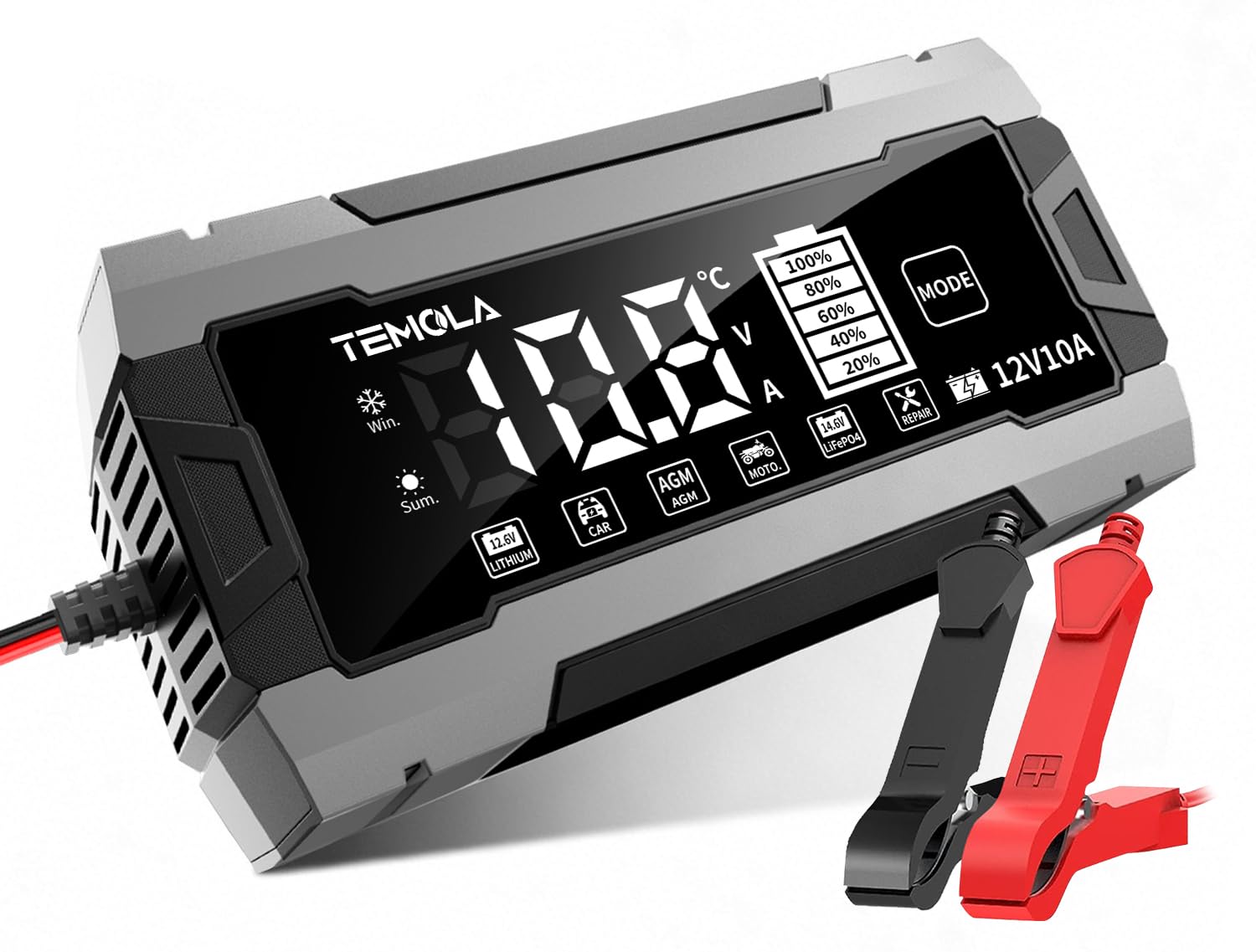 TEMOLA 12V 10A Smart Battery Charger