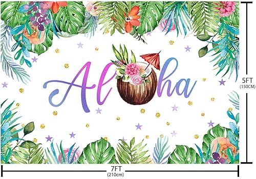 Miniatura 5 de Decoraciones de fiesta hawaiana de verano de 7 x 5 pies, telón de fondo Aloha para playa, palmera tropical, hojas verdes de coco, fondo para