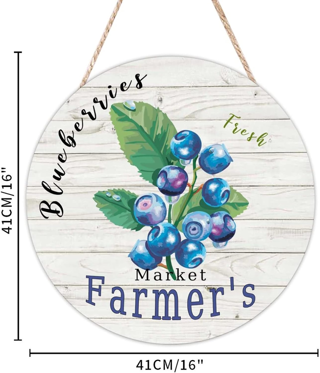 Market Farmers Wall Door Hanging Sign, Vintage Fruit Blueberry Wood Door Sign, Rustic 16x16in Front Door Round Wood Sign for Backyard Front Porch Farmhouse Front Door Decor Housewarming Gifts