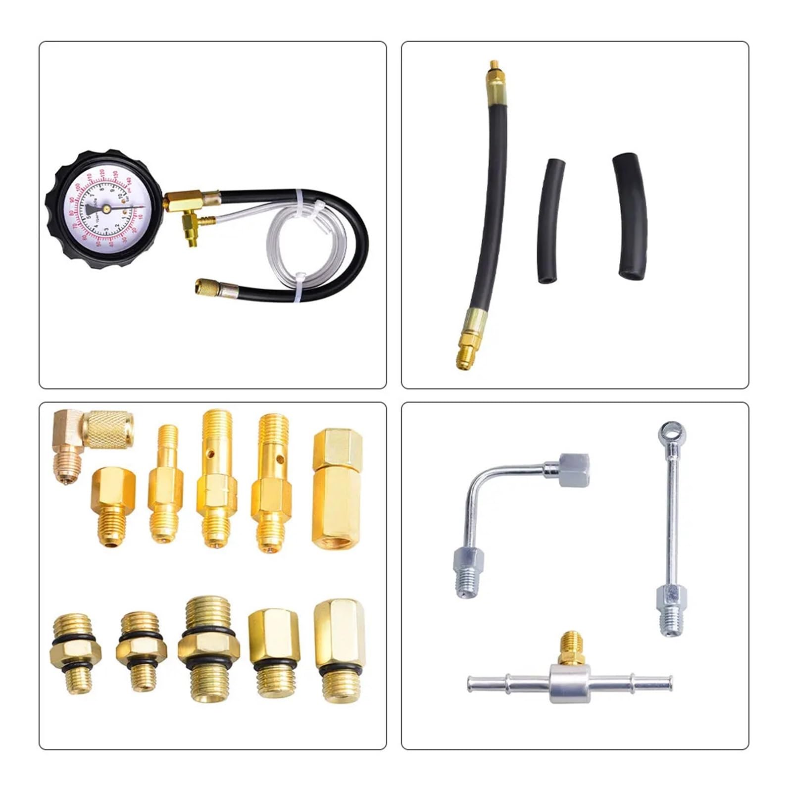 Auto 0~10Bar Sostituibile Compressione di Iniezione di Carburante Manometro Tester Kit di Strumenti con Valvola E Tubo di Scarico 0-140psi per Auto, Moto, Camion