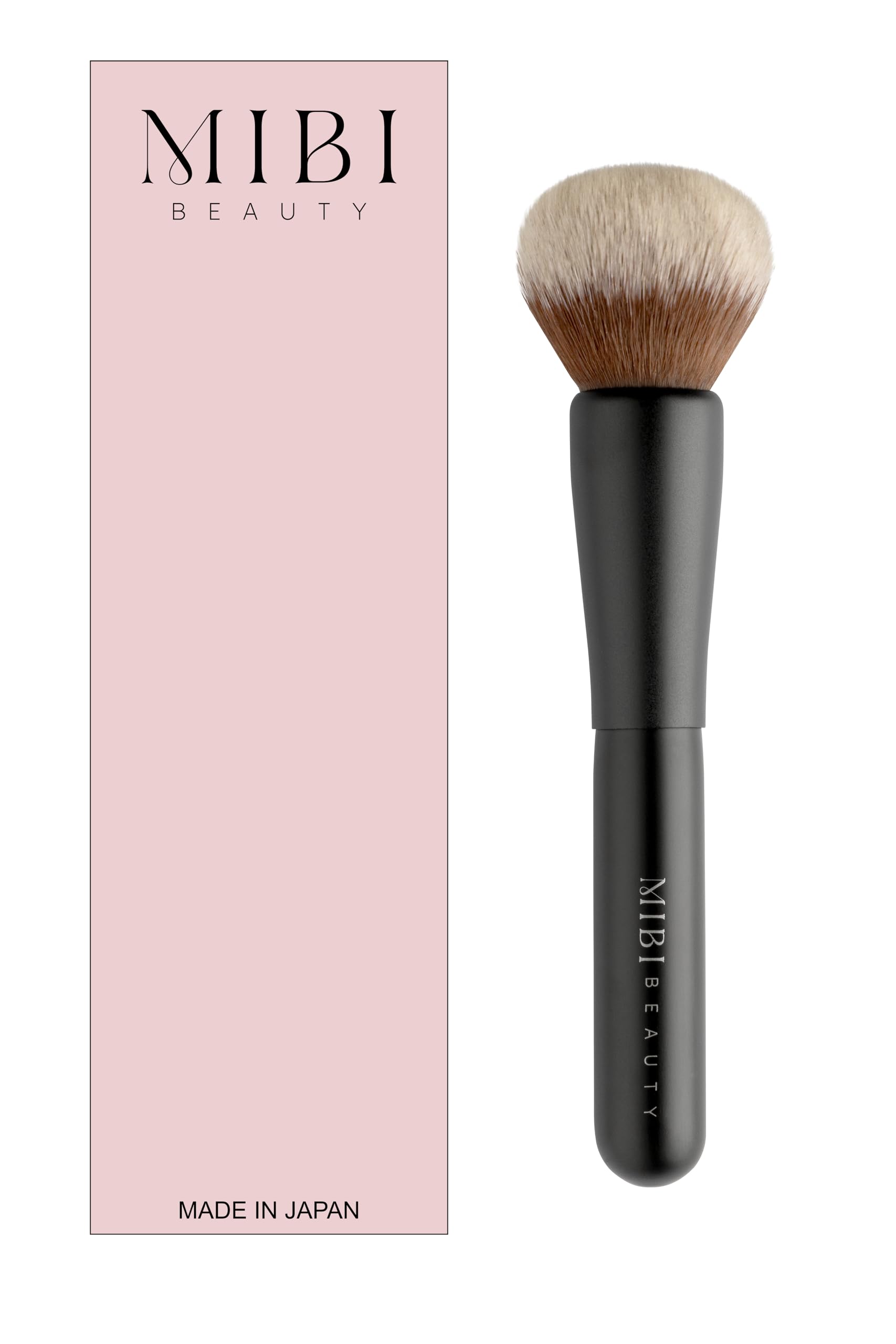 MIBI BEAUTY Brocha Japonesa para Base Crema y Líquida (Rubor, Bronceador, Iluminador) Profesional, Cerdas Sintéticas Ultrafinas, Vegan, Kumano Fude. MBB001