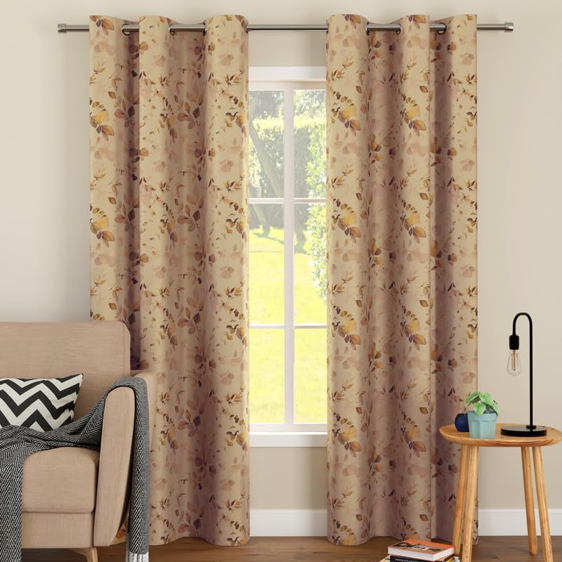 Encasa Printed Blackout Curtains 44x54 in, 2 pcs | Silver Foil Twigs Teal Design I Room Darkening - Blocks 85% Light | Sound and Heat Reduction for Bedroom, Living Room I Machine Wash