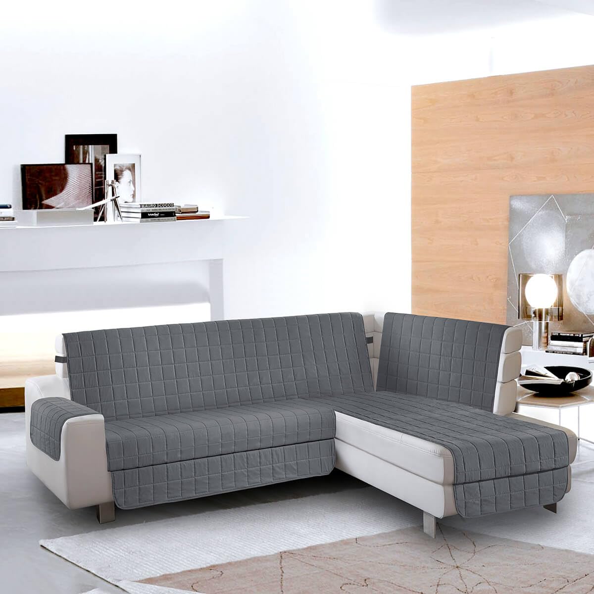 la biancheria di casa - Copridivano angolare con penisola - Simplicity Angle Plus - Salvadivano Trapuntato in Microfibra Morbida, Idrorepellente Oeko-Tex, Destra o Sinistra | Grigio Scuro, 245 cm
