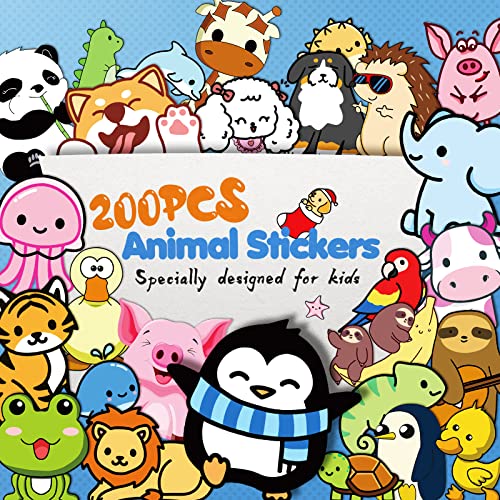 Lifebe Cute Animal Stickers For Kids 200Pcs, Waterproof Farm Stickers Pack For Water Bottle Laptop Computer Phone Case, Vinyl Dog Cat Kawaii Stickers For Teens Adults Girl Boy #TOP1