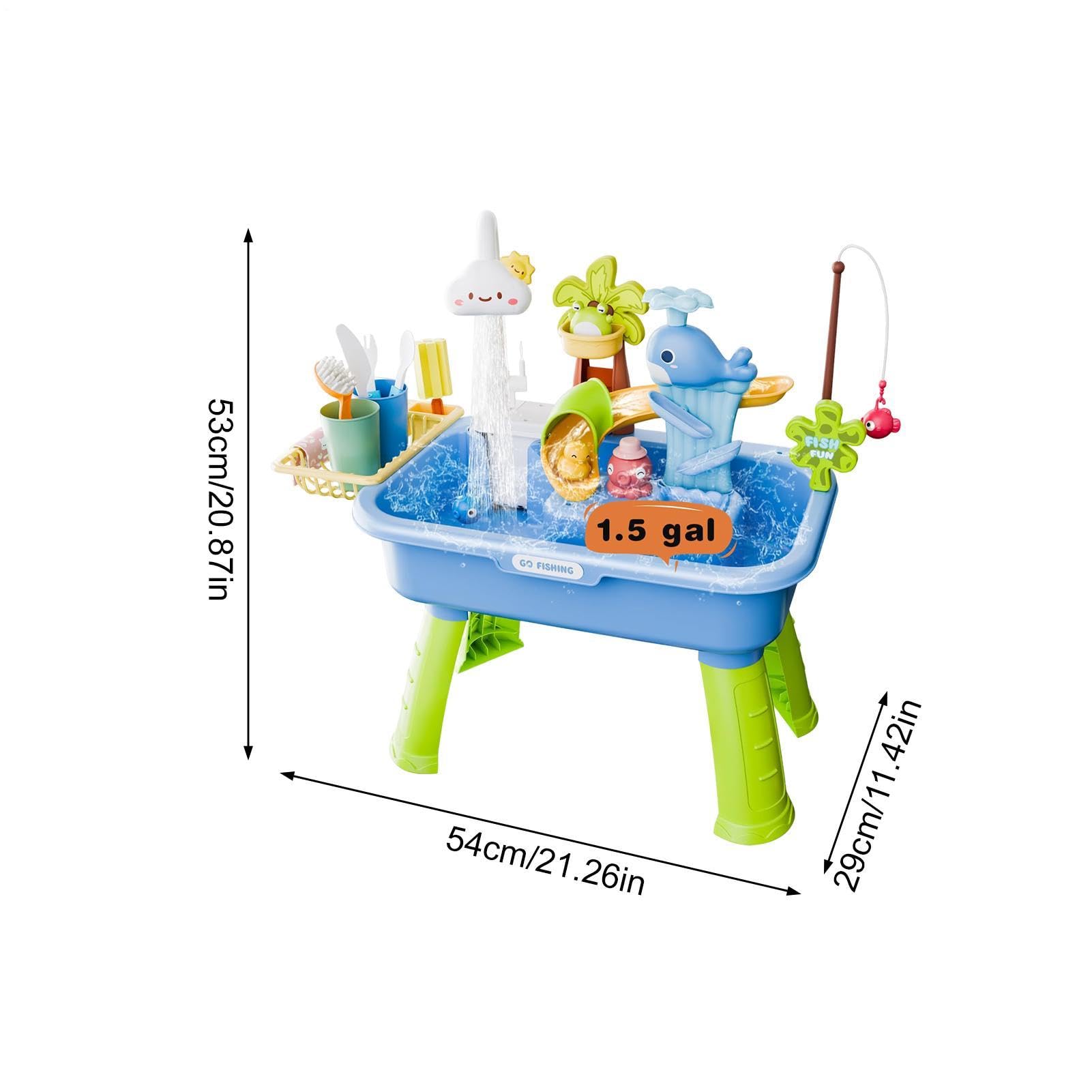 Wasserspieltisch, Wasserspielzeug, Wasser Spieltisch Kinder 4 In 1, Waschbecken Mit Pumpe Und Fließendem Wasser, 54x29x53 Cm, Angelspiel Und Küchenspiel, Höhenverstellbar, Geschenk Ab 3 Jahren