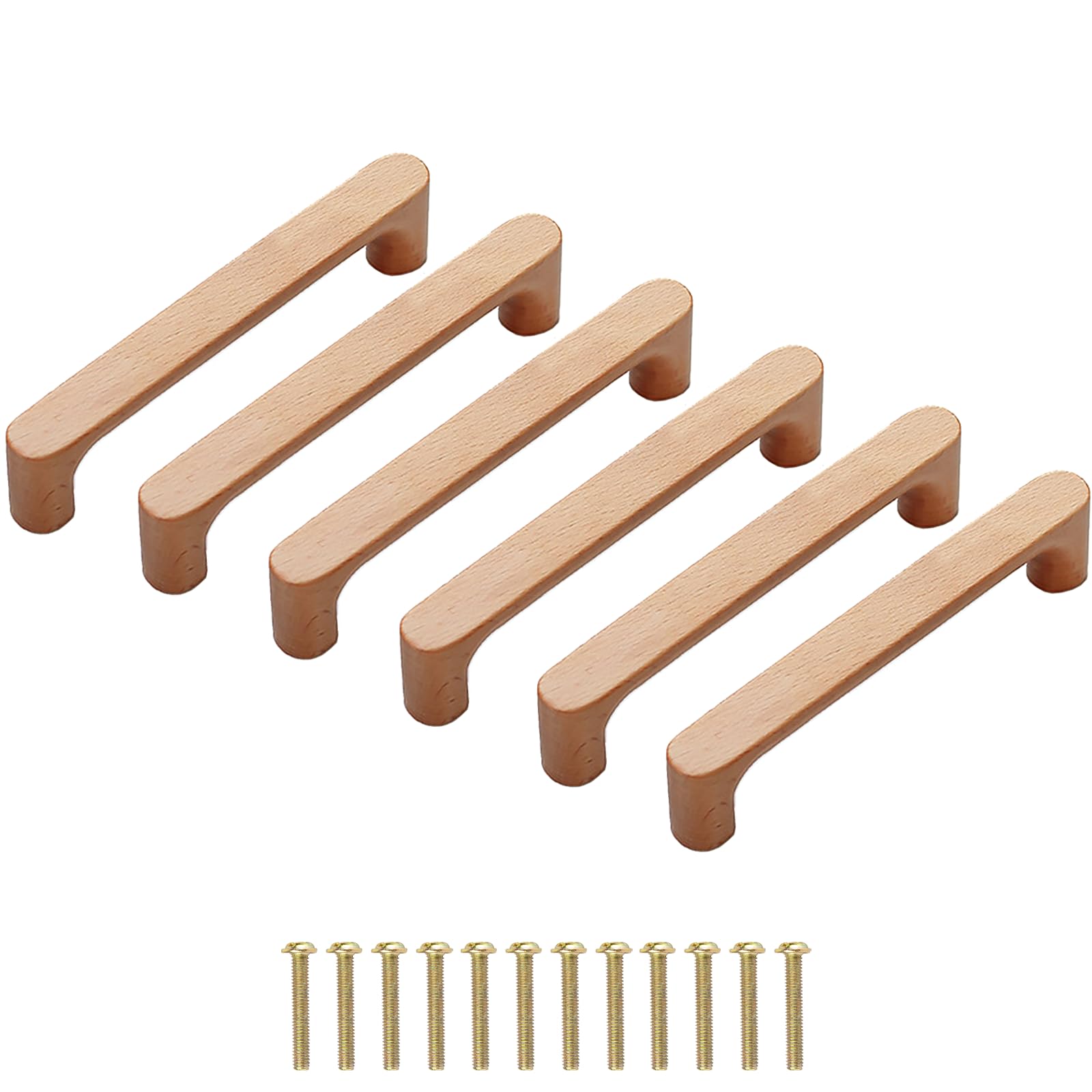 Schrankgriffe aus Massivholz Buche Originelle Holzfarbe Schlichter Moderner Stil für Schrank Tür Schublade Kommode Schublade (6, 128MM)