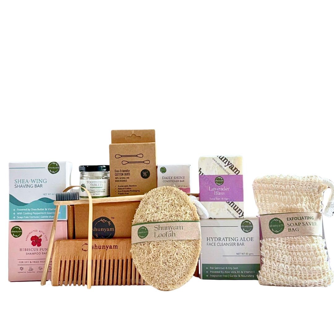 Shunyam Daily Care Gift Box with Sustainable and Eco-Friendly Personal Care Products | Shampoo Bar | Toothpaste Tablets | Bamboo ToothBrush | Bamboo Earbuds | Neem Comb-image-13