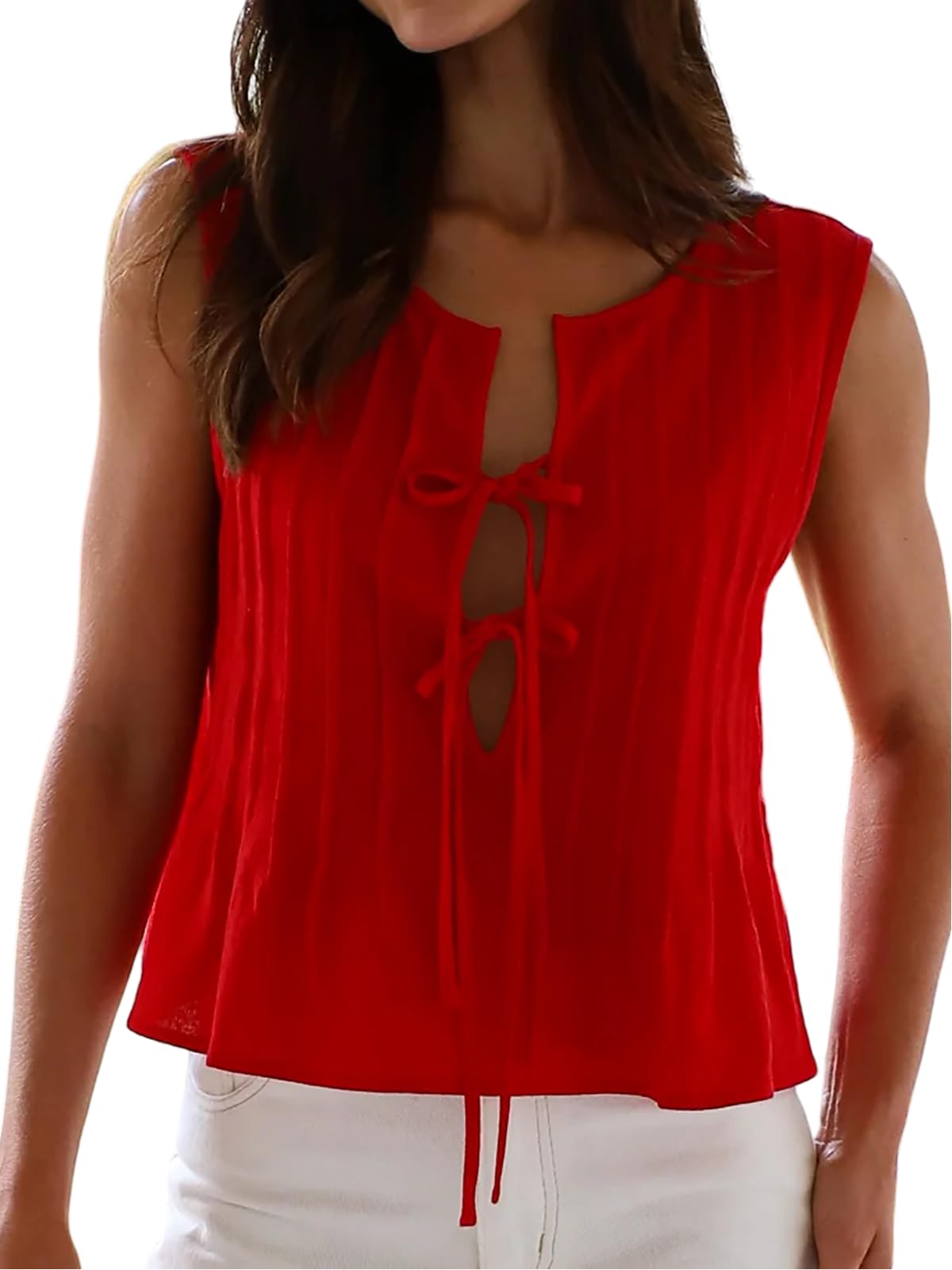 IYICLOTH Women Y2K Tie Front Peplum Tank Tops Sleeveless Ruffle Hem Babydoll Shirts Summer Cute Going Out Vest