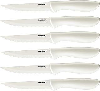 C55-6PCSW Advantage Color Collection 6-Piece Ceramic Coated Steak Knife Set, White