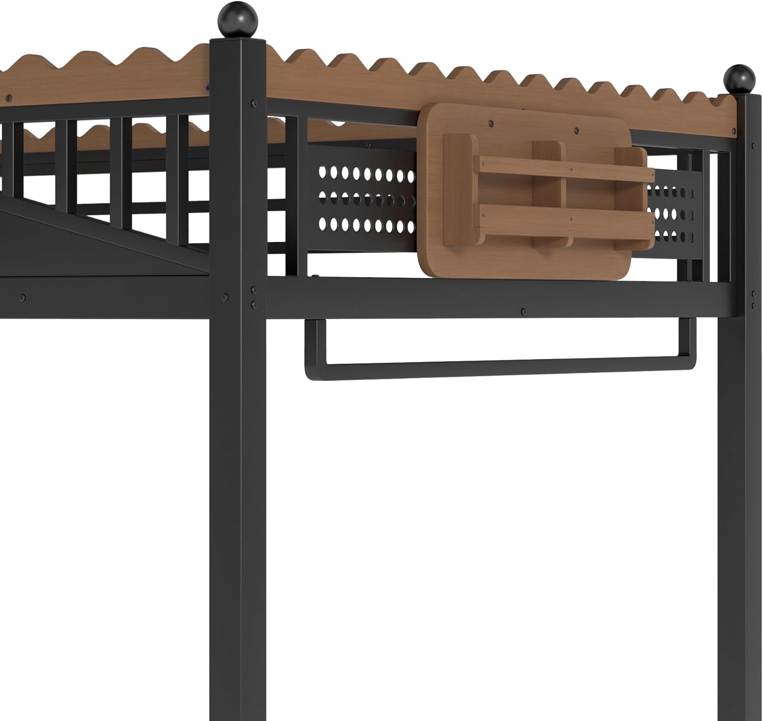 Bellemave Metal Full Size Loft Bed with Stairs and Bookshelf,Heavy Duty Loft Bed Frame Full with Storage Basket,Clothing Rack and Safety Wavy Guardrails for Kids,Teens,Adults,Black