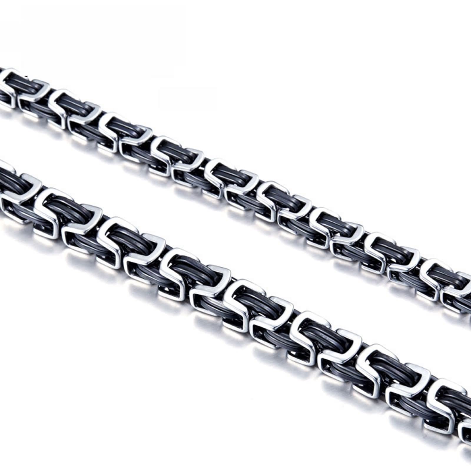 Catena Uomo Spessa,Collana a Catena Uomo 45-55 cm Collana a Catena 5mm Uomo Catena Bizantina Catena per Collana Acciaio Inossidabile Collana Argento Nero a Catena Uomo