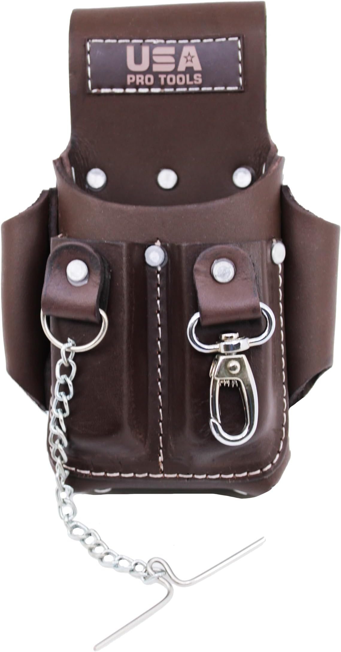 Mini Electrician Tool Pouch – USA Pro Tools Full Grain Leather Tool Holder | Compact Belt Pouch with Chain & Clip | Durable Small Tool Belt Pouch for Technicians, Electricians & Contractors