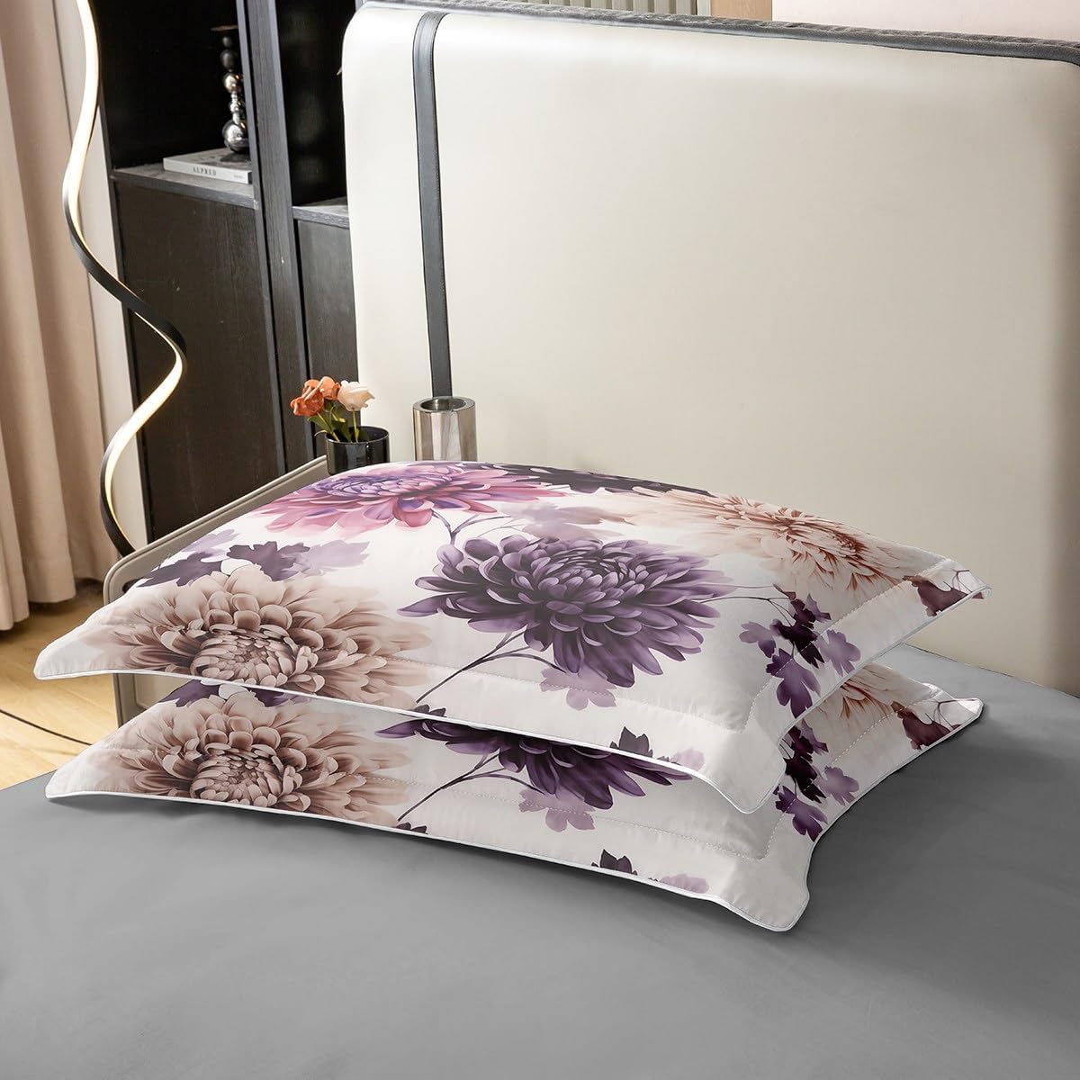 Chrysanthemum Duvet Cover Set 100% Natural Cotton Twin Size Watercolor Romantic Floral Super Soft Bedding Set 2 PCS Japanese Ukiyo-e Prints Cotton Comforter Cover for Bedroom Decor(No Comforter)