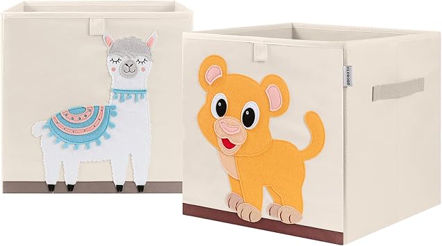 Foldable Animal Cube Storage Bins Fabric Toy Box/Chest/Organizer for Kids Nursery, 13 inch Llama + Baby Lion
