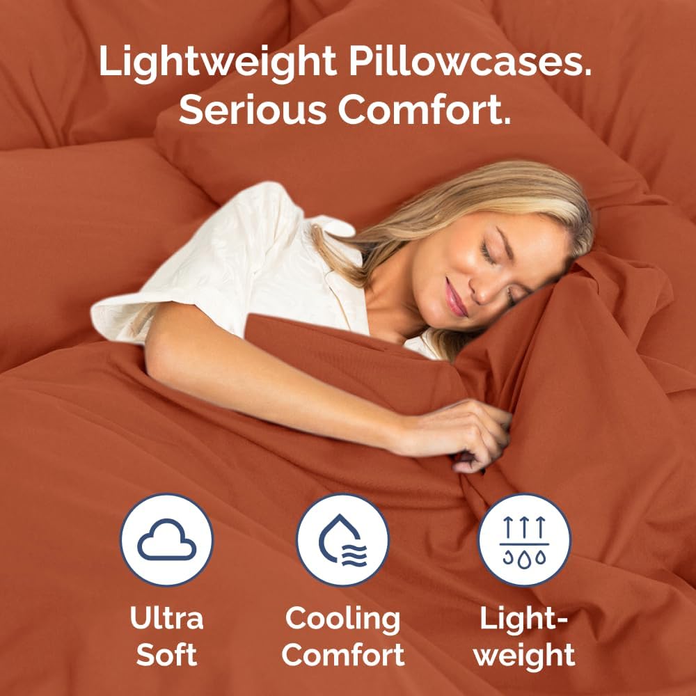 King Standard Pillow Cases Set of 2 - Soft Hotel Quality Pillowcase Covers - Comfy, Cozy & Fade Free - Wrinkle Resistant - Machine Washable Pillow Protectors - 2 Piece Set - King Standard Terracotta thumbnail