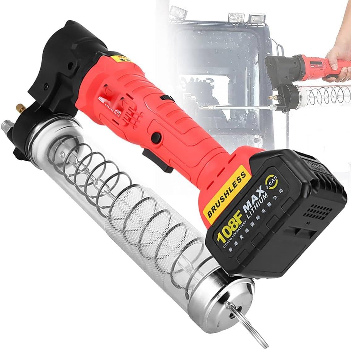 Pistola de Engrase EléCtrica InaláMbrica, Pistola de Engrase a BateríA Engrasador de Excavadora Engrasador de Engranajes MecáNicos con Cargador 18 V Estuche de Transporte Manguera