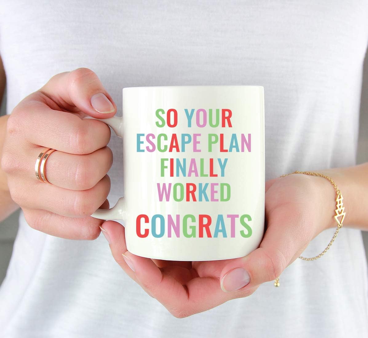 Andaz Press Funny Retirement 11oz. Coffee Mug Gift, So Your Escape Plan Finally Worked Congrats, 1-Pack, Novelty Cup Gifts Ideas for Him Her Coworker Employee Boss