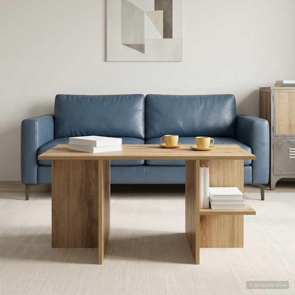 Table basse en chêne pour un salon chaleureux et parfaitement ordonné