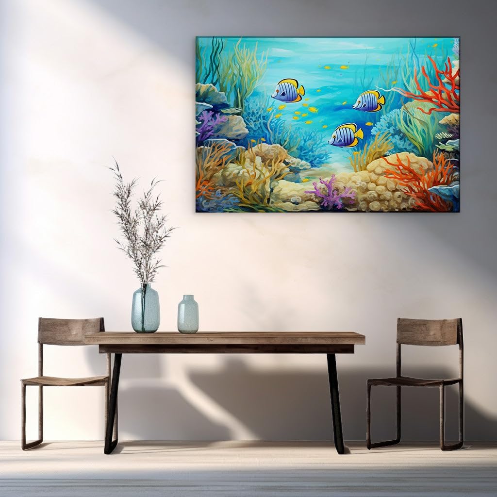 Canvas for Living room. Dive into a Colorful Marine Dance: An Artistic Celebration of Underwater Splendor, 27 x 18 inch Canvas Wall Art - Contemporary Masterpieces - Modern Home Decor