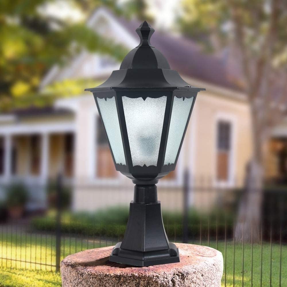 Laterne auf Fuß für den Außenbereich, wasserdicht, 62 cm, rostfrei, für Terrasse, Patio, Garten, Garage, Clubhaus, Pool, hohe Helligkeit, Sockel E27 Edison/Schwarz