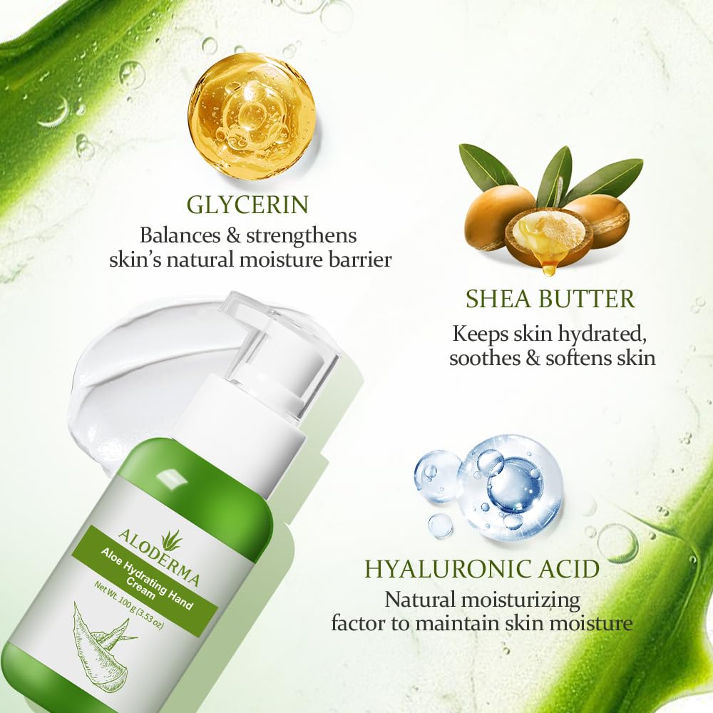 Amazon.com: Aloderma Crema hidratante de manos de aloe, tamao de viaje de  3.5 onzas, crema de manos suave no grasa para manos secas y agrietadas,  locin ligera hecha con aloe vera orgnico