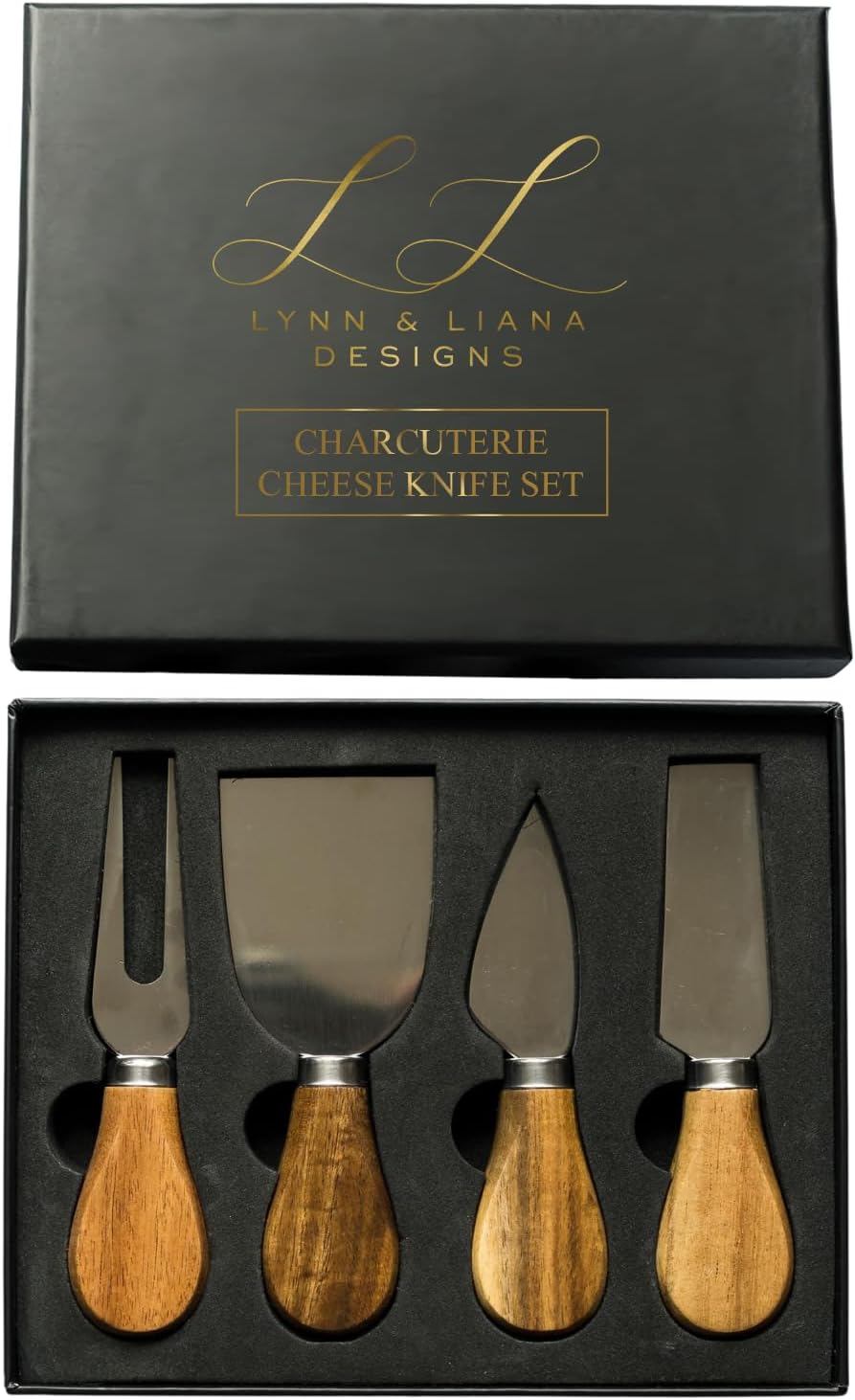 LYNN & LIANA Designs Acacia Handle Cheese Knife, 5-inch Length, Set of 4 LYNN & LIANA Designs Acacia Handle Cheese Knife, 5-inch Length, Set of 4
