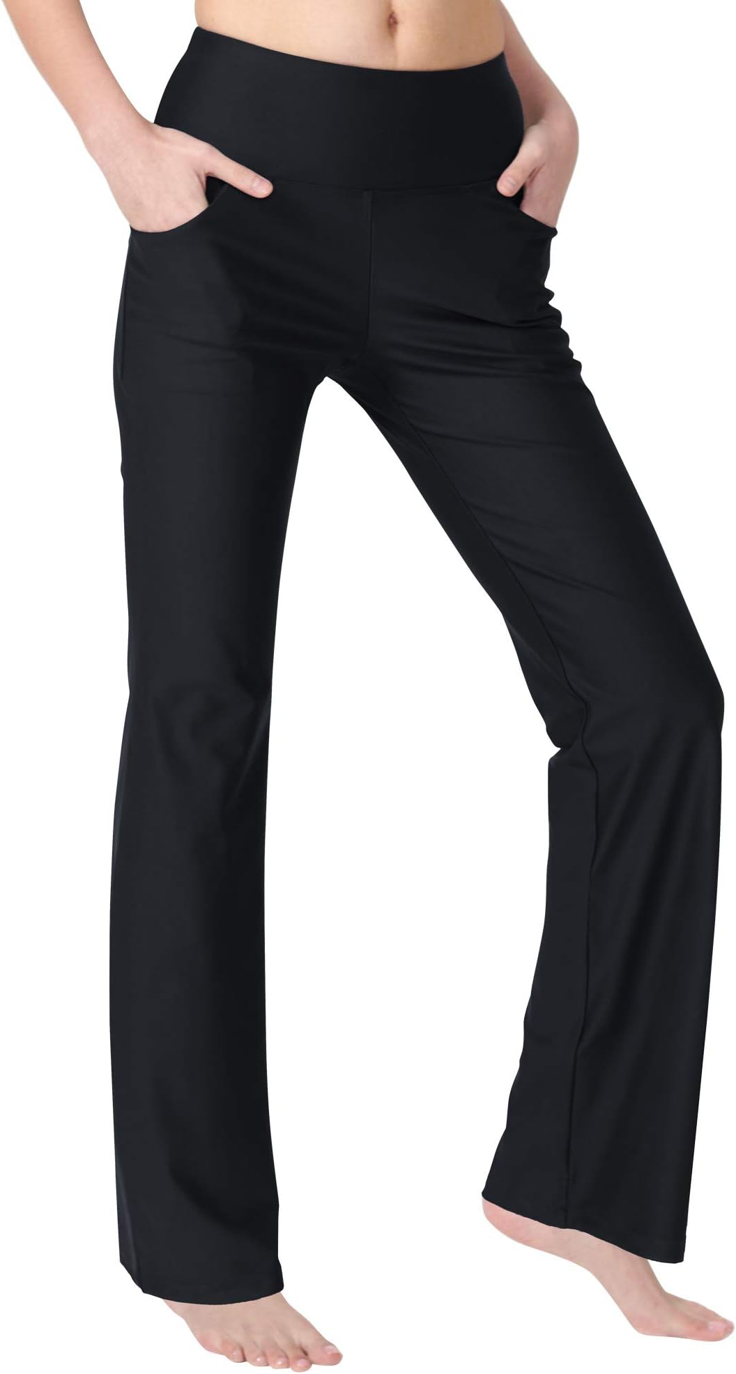 Bootcut Yoga Pants for Women with Pockets High Waisted Workout Running Pants Tummy Control Long Bootleg Work Pants
