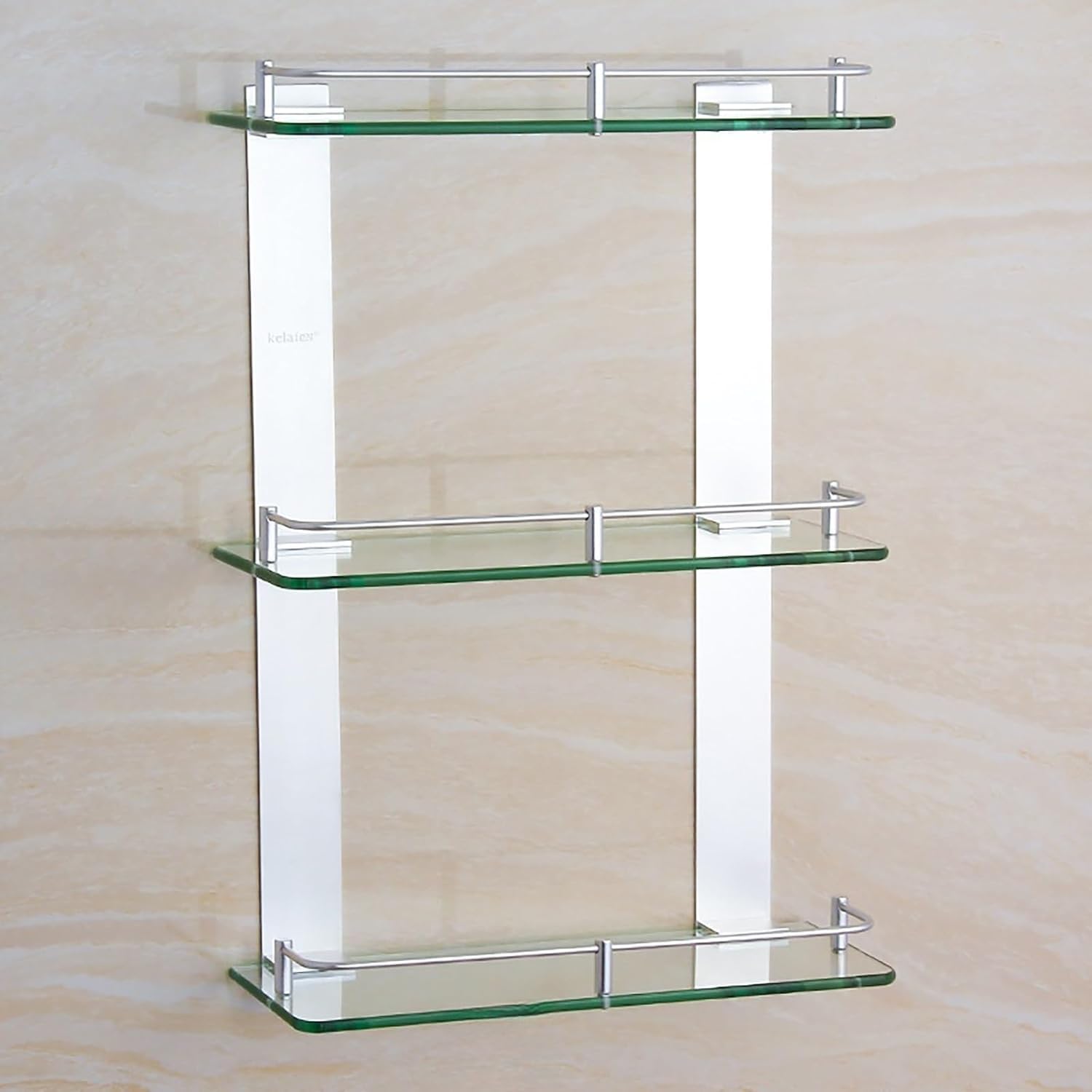 Schwebende Glasregale, Dreifach-Glasregal, Wandmontierter Bad-Organizer Aus Aluminiumglas, Badezimmer-Glas-Organizer-Gestell Für Toilette, Küche, Dusche, SilberSilver-40cm
