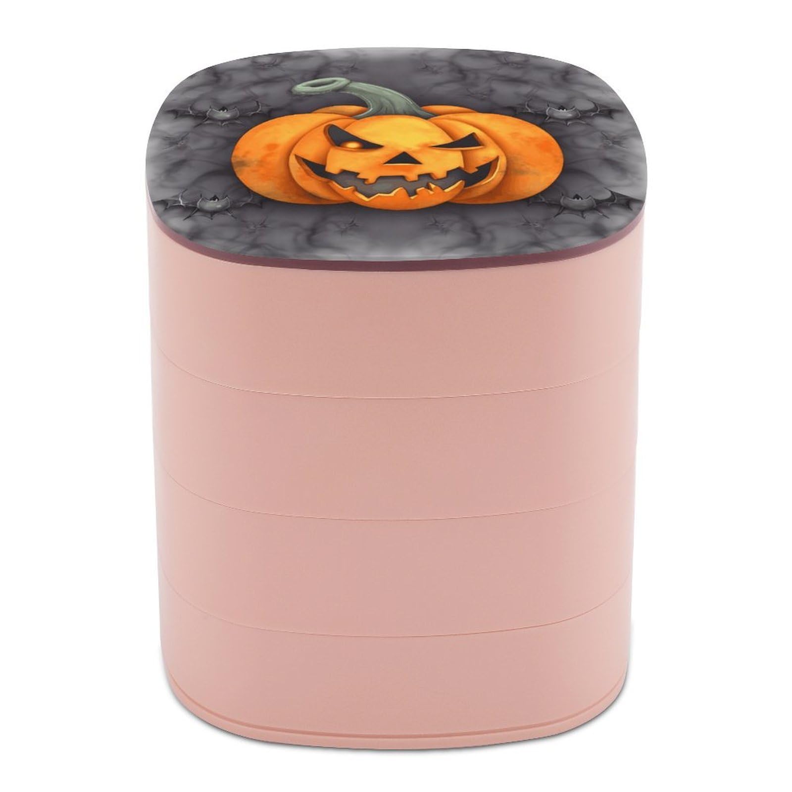 VstaDank Halloween Pumpkin Jewelry Case Women Portable Travel Jewelry Box Rotating Jewelry Organizer with Mirror Multi-Layer Necklace Ring Earring Storage Box for Bracelets Rings