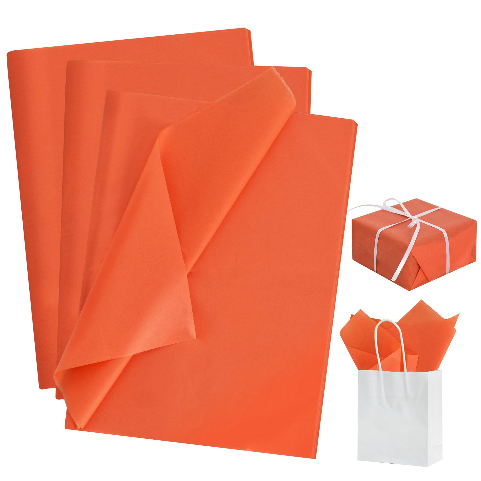 BEISHIDA 100 Sheets Orange Tissue Paper Bulk, Wrapping Tissue Paper for Gift Bags, 14 x 20 Inch Gift Wrap for Halloween Thanksgiving Fall Graduation DIY Crafts Holiday Flowers