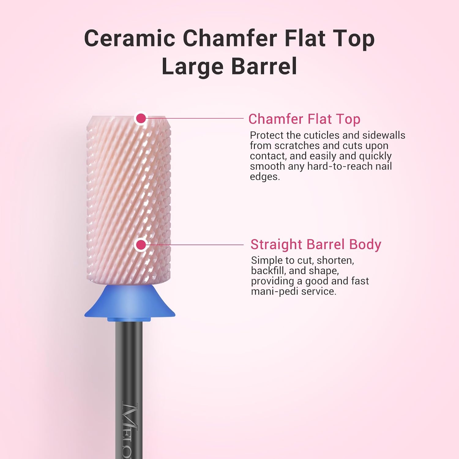 MelodySusie Portable Nail Drill 30000 RPM with Ceramic Chamfer Flat Top Large Barrel Nail Drill Bits