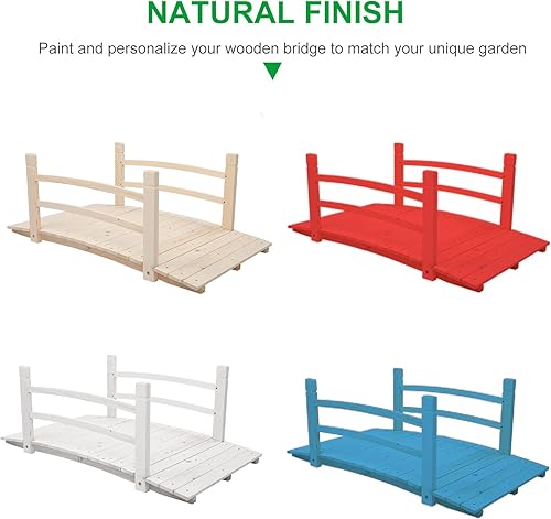 Vista 36 de VINGLI Puente de jardín, arco de madera clásico con pasarelas de seguridad (negro, 7.5 pies)