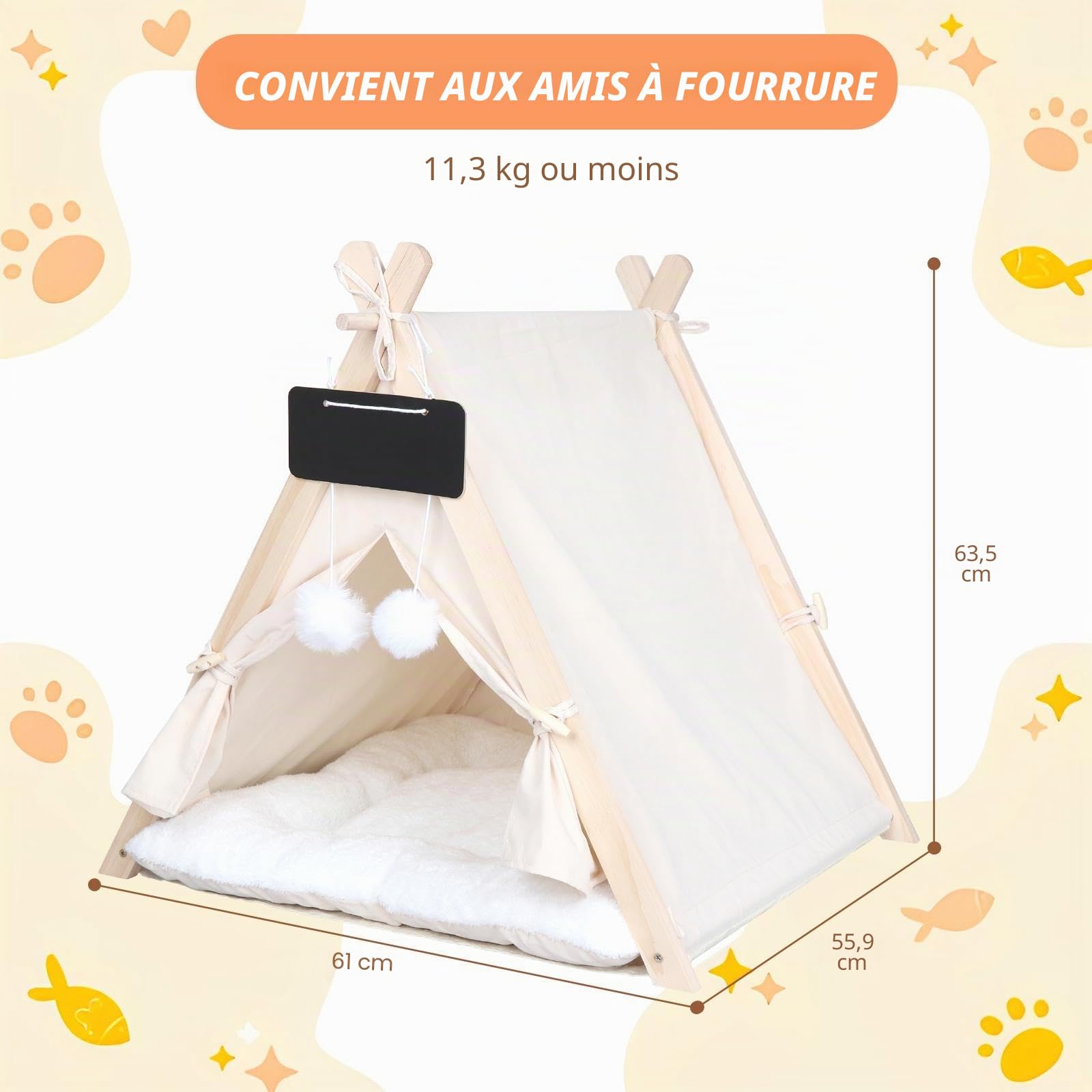 MagiDeal Tipi pour Animaux de Compagnie, nid d'hiver Semi-fermé, Tapis de Repos Lavable, Portable, Maison pour Chien, Chat, Tente, lit avec Coussin pour Chaton, Beige