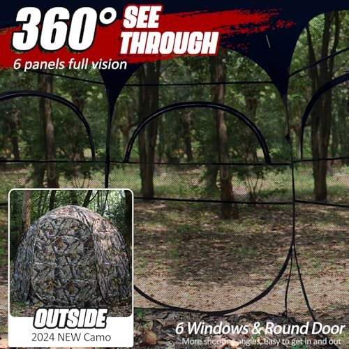 ShedOFF 1-3 Person Hunting Blinds, 360 Degree See Through Pop up Ground Blinds for Deer Turkey Duck Hunting, Bow Hunting Accessories, Double Side Zipper Window (Camo Pine-Cones)