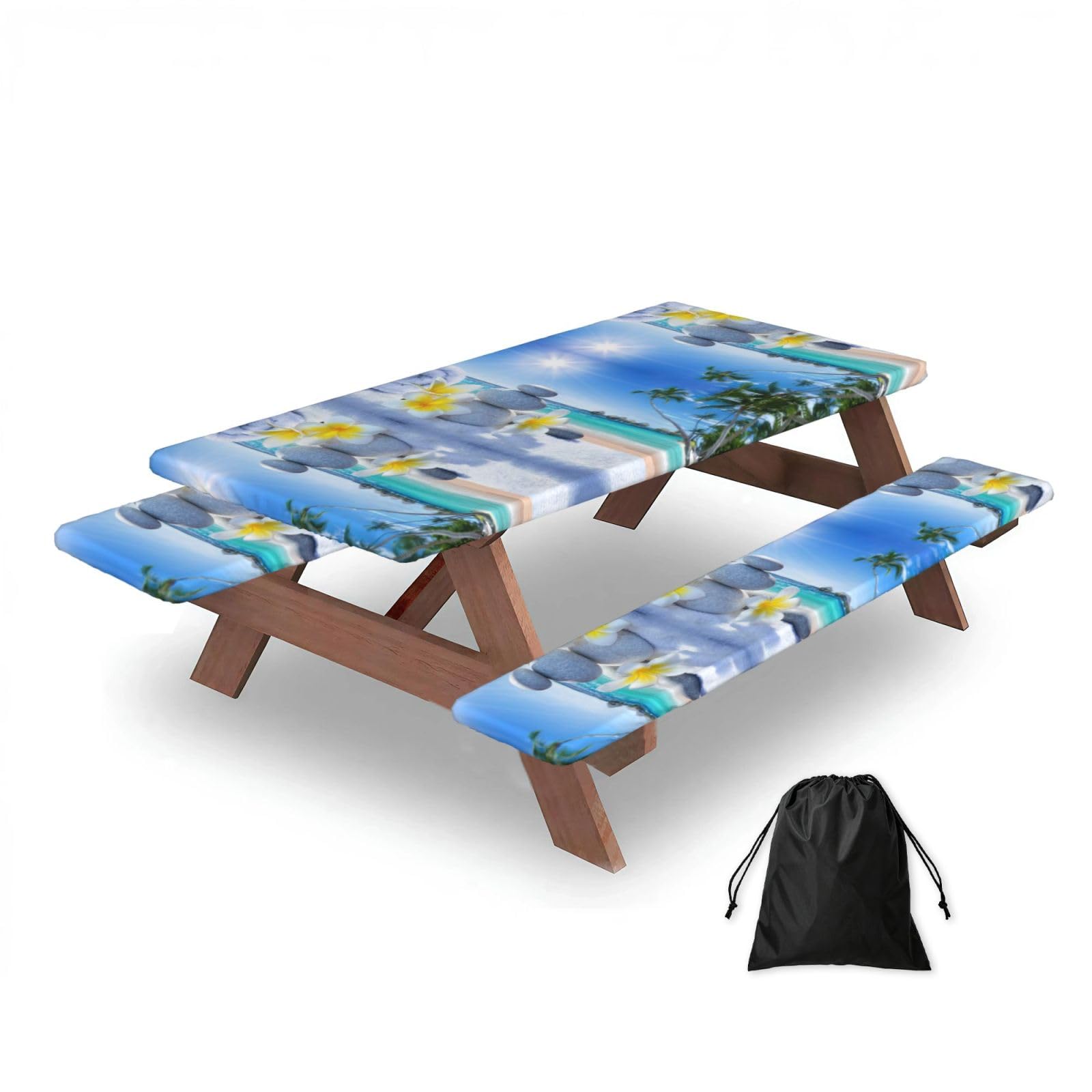 Housse de table de pique-nique avec bords élastiques anti-vent lot de 3 design zen et tropical