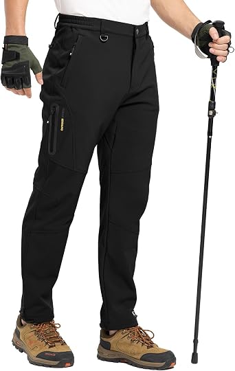 YSENTO Mens Waterproof Fleece Lined Outdoor Walking Trousers Warm Thermal Softshell Hiking Ski Winter Trousers with Zip Pockets