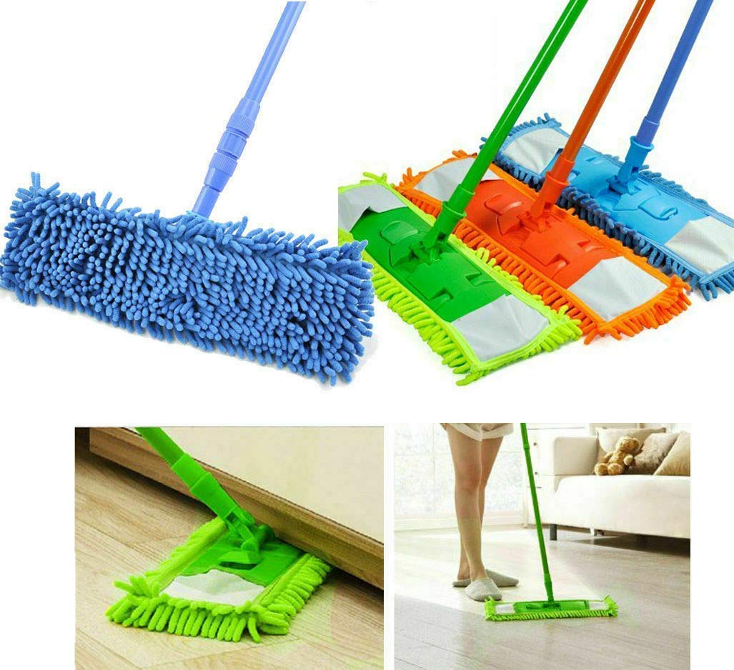 SVN Wet and Dry Cleaning Flat Microfiber Floor Cleaning Mop with Steel Rod Long Handle Dry Mop, Standard (Pack of 1 Piece, Multi-Colour)