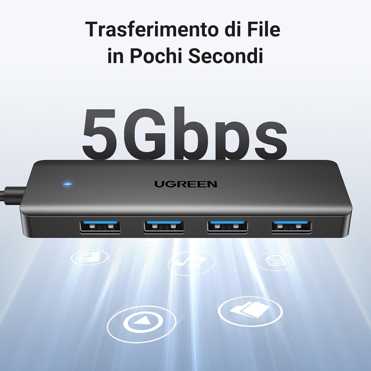 Hub USB 3.0 con 4 Porte Sdoppiatore Adattatore Multiporta Alta velocit+á 5Gbps Compatibile con MacBook PRO Air iMac Surface XPS PC Laptop Disco Rigido Tastiera PS5 (15cm) - Hub USB - Immagine 2