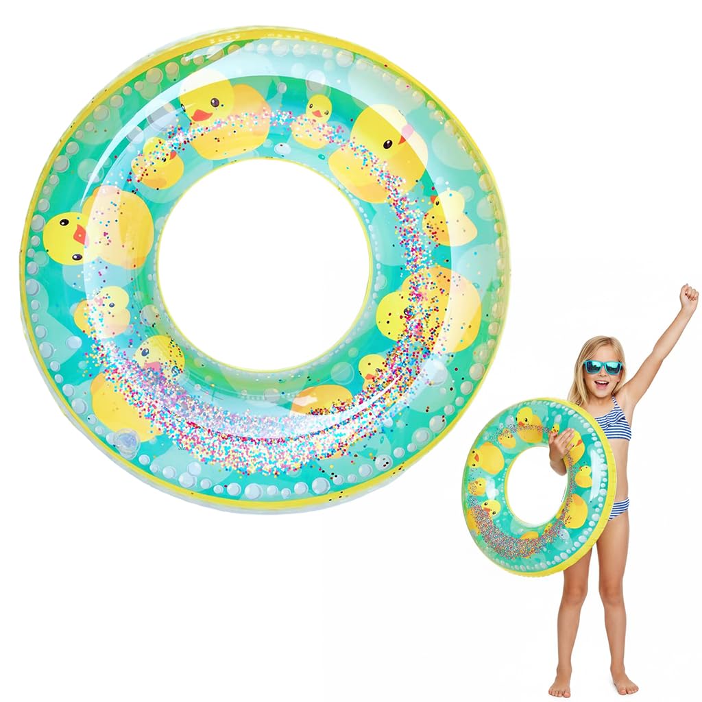 Proberos® Swimming Tube for Kids Age 3-6, PVC Inflatable Mermaid Swim Ring Pool Float with Duck Print Design, Lightweight Floating Tube for Kids, Summer Pool & Beach Water Toy, 22-50 CM, Green