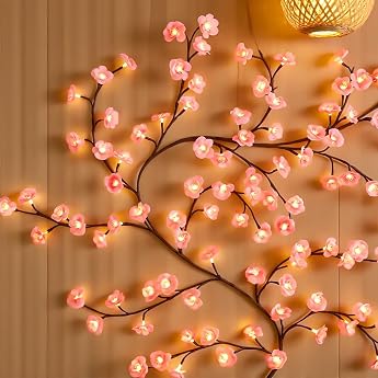 LED Cherry Blossom Branch Lights 1.8 m 96 LEDs Cherry Blossom Wall Decoration with Remote Control 8 Modes Warm White Rattan Fairy Lights Wall Decoration for Bedroom Living Room Wedding Room Decoration Valentine's Day [Energy Class A]